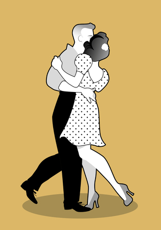 Young couple wearing retro clothing, dancing "balboa" style swingのイラスト素材
