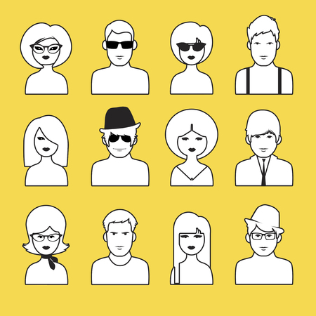 Avatars or icons of boys and girls outlines. Pop Styleのイラスト素材