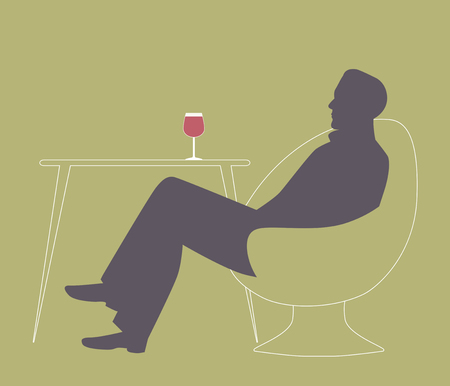 Man sitting under the palm trees in a bar. Drinking red wine. Summer Scene.のイラスト素材