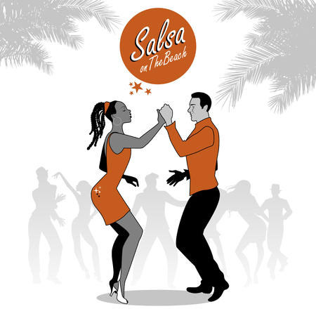 Young afro american couple dancing salsa. Vector illustration.のイラスト素材