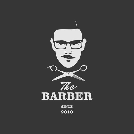 The Barber. Handsome man with mustache. Scissors. Barber shop symbol.のイラスト素材
