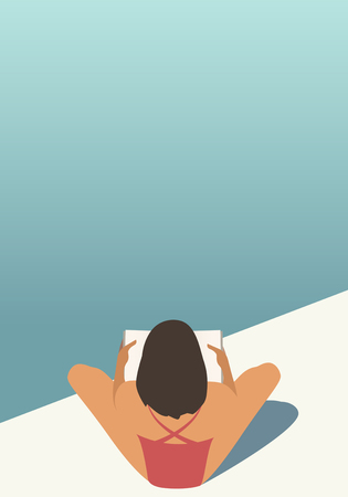 Girl reading by the pool. Vector Illustrationのイラスト素材