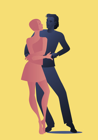 Young couple dancing latin music: bachata, salsa, merengue, samba...のイラスト素材