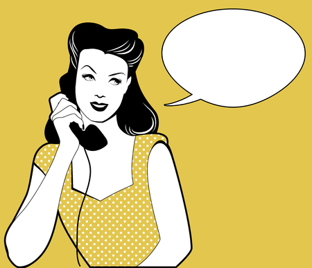 Woman talking on the phone. Speech balloon on the backgroundのイラスト素材