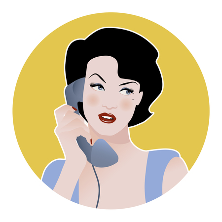 Beautiful girl talking on the phone. Retro styleのイラスト素材