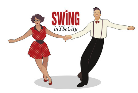 Funny couple dancing swing, rock or lindy hopのイラスト素材