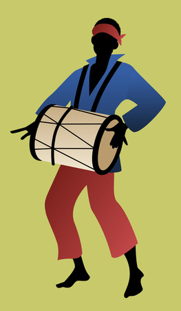 Silhouette of man playing drum. Vector Illustrationのイラスト素材