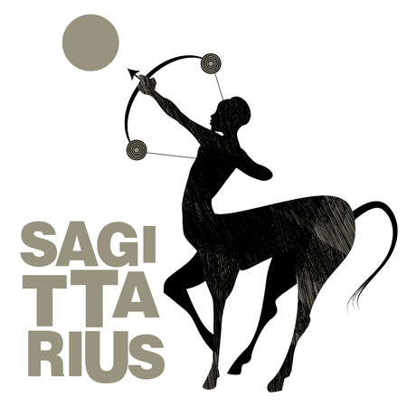 Tribal zodiac. Sagittarius. Centaur, half man and half horse, with bow and arrow in shooting poseのイラスト素材