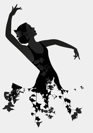 Silhouette of Spanish flamenco dancer isolated on white backgroundのイラスト素材