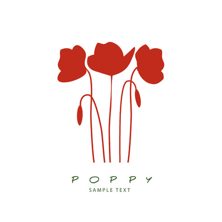 Silhouette of stems, leaves and poppy flowers isolated. Vector Illustrationのイラスト素材