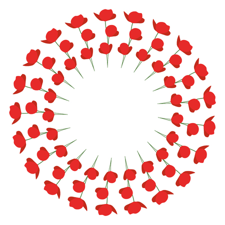 Wreath of stems, leaves and flowers of poppy isolated on white backgroundのイラスト素材