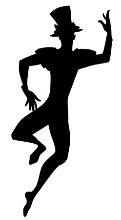 Silhouette of dancer Joker with top hat dancing isolated on white backgroundのイラスト素材