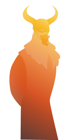 Silhouette of Devil. Man wearing a mask and big horns, mustache, goatee and austere clothes from old times, isolated on white backgroundのイラスト素材