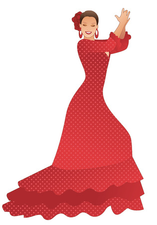 Spanish Flamenco dancer woman playing palms, isolated on white backgroundのイラスト素材