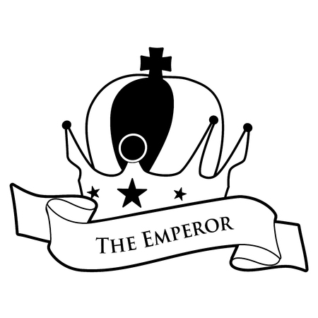 Tarot Card Concept. The Empress. Imperial crown with cross and stars and text banner, isolated on white backgroundのイラスト素材