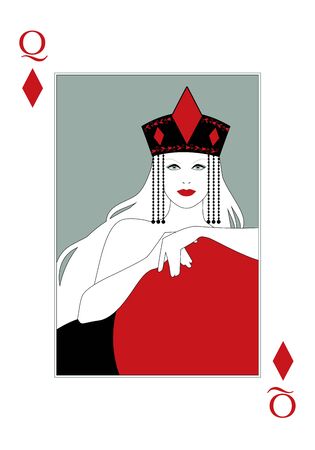 Queen of Diamonds with a crown with the diamond symbol in the center. Poker cardのイラスト素材