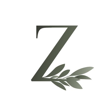 Olive branch on capital letter isolated on white backgroundのイラスト素材