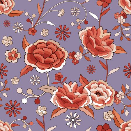 Seamless floral pattern based on the embroidered flowers of oriental shawlのイラスト素材