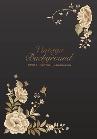 Floral background inspired by embroidered fabrics in vintage oriental styleのイラスト素材