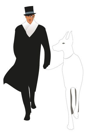Elegant gentleman wearing top hat, monocle and retro style clothes, walking a big dogのイラスト素材