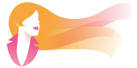 Stylized image of elegant woman face with flowing hair, isolated on white backgroundのイラスト素材