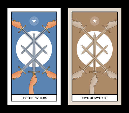 Five of swords. Crossing five swords on a symbolic image of the sunのイラスト素材
