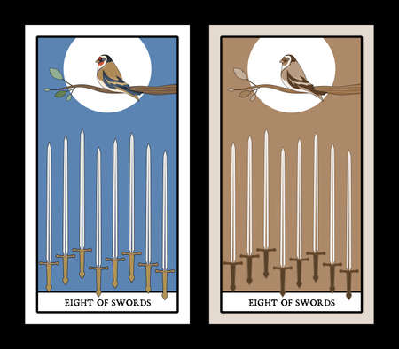 Eight of swords. Tarot cards. Bird on a branch on eight swordsのイラスト素材