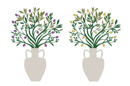 Olive branches in an amphora isolated on white backgroundのイラスト素材