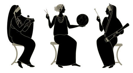 Three women in the ancient Greek style. Goddesses Nymphs. Muses of lyric and song, history and...