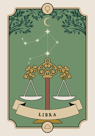 illustration Zodiac sign. Vintage card poster image. planet symbol.のイラスト素材