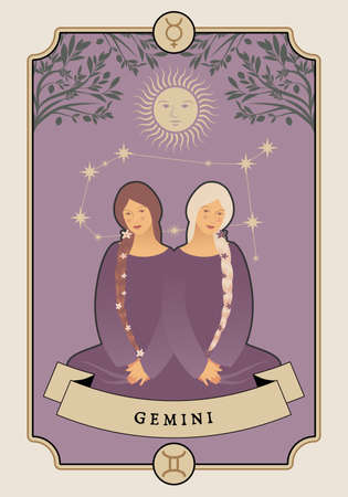 illustration Zodiac sign. Vintage card poster image. planet symbol.のイラスト素材