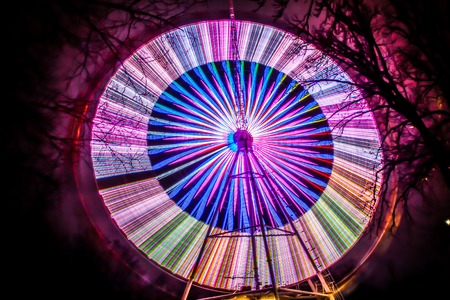 Ferris wheel at night in the night lightsの写真素材
