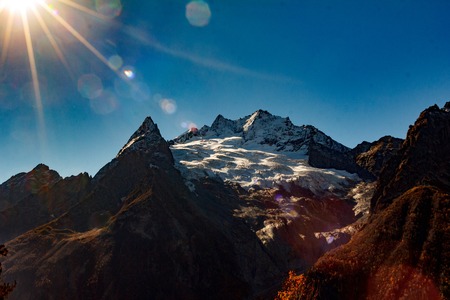 autumn yellow forest in the big mountainsの写真素材