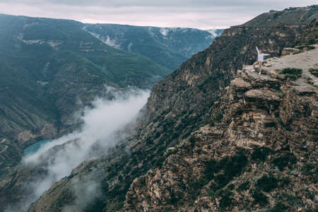 Dagestan traditional highland village Danukh with green terraces in Caucasus Mountains. Rural mountain scenery in Russia. High quality photoの写真素材
