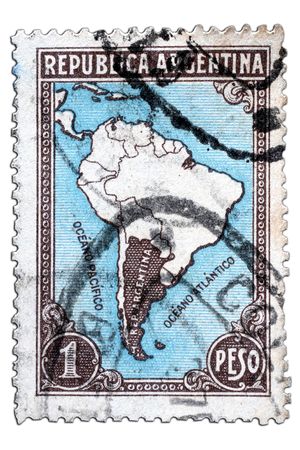 closeup image of postal stamp from argentinaの写真素材