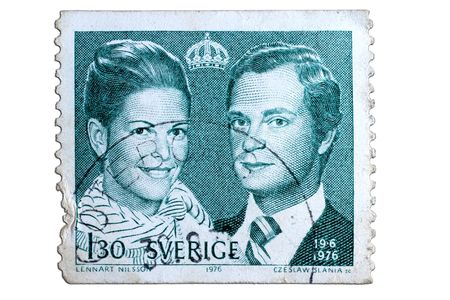 closeup image of postal stamp from swedenの写真素材