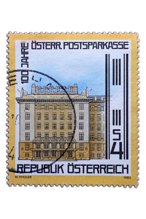 closeup image of postal stamp from austriaの写真素材