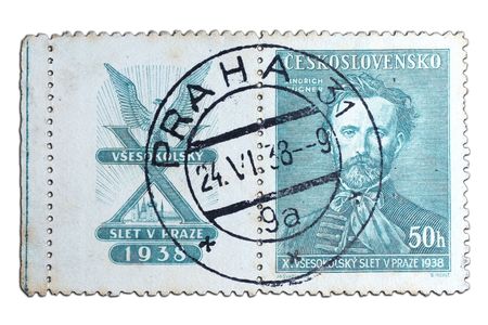 closeup image of postal stamp from czechoslowakia