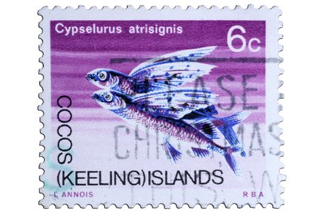 closeup image of postal stamp from keeling islandの写真素材