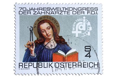 closeup image of postal stamp from austriaの写真素材