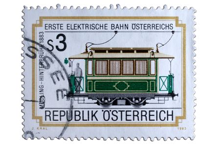 closeup image of postal stamp from austriaの写真素材