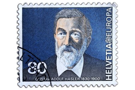 closeup image of postal stamp from switzerlandの写真素材