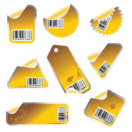 yellow vector tag and sticker set with bar codesのイラスト素材