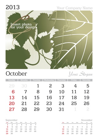October 2013 A3 calendar - vector illustrationのイラスト素材