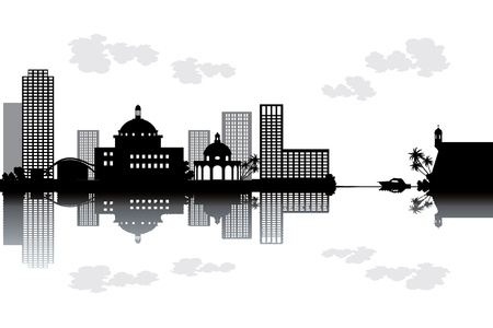 Puerto Rico skyline - black and white vector illustrationのイラスト素材