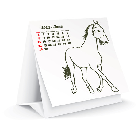 June 2014 desk horse calendar のイラスト素材