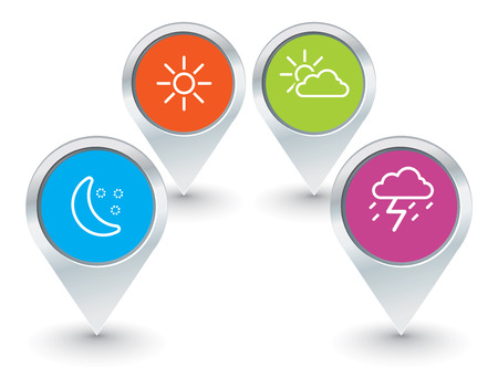 set of map pointers with weather icons - vector illustrationのイラスト素材