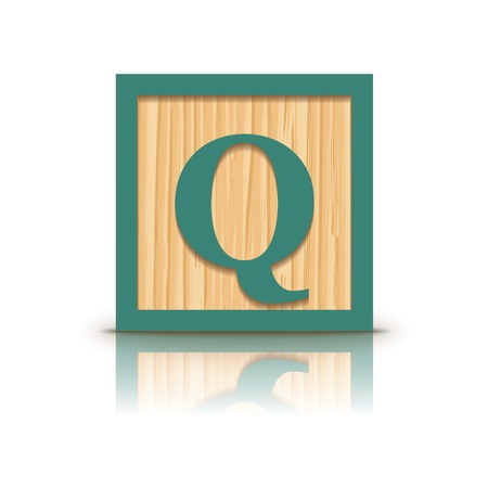 Letter Q wooden alphabet block - vector illustrationのイラスト素材