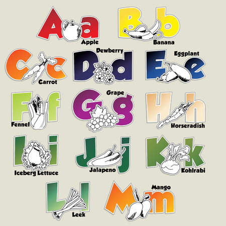 Fruits and vegetables alphabet from A to Mのイラスト素材