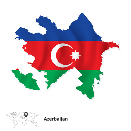 Map of Azerbaijan with flag - vector illustrationのイラスト素材